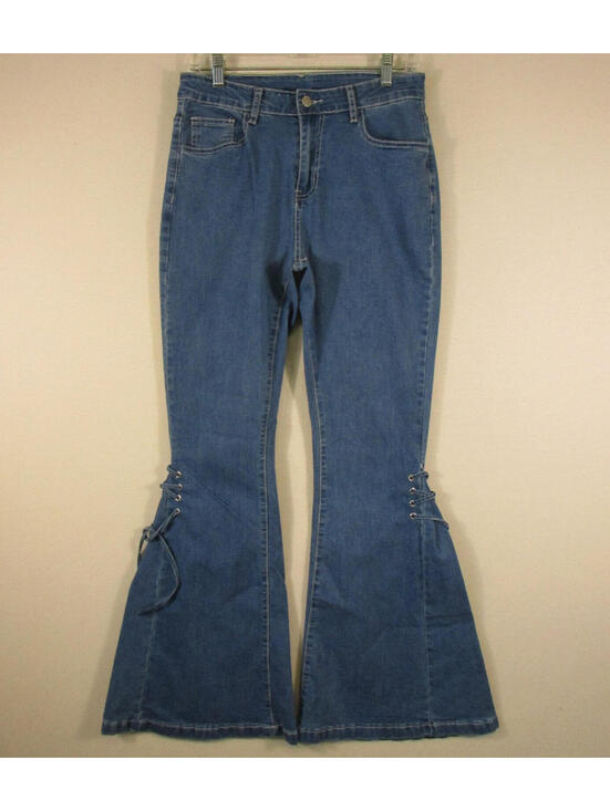 Denim - Unbranded Womens High Waist Cotton Denim Jeans Flare Leg Pockets Size XS Blue